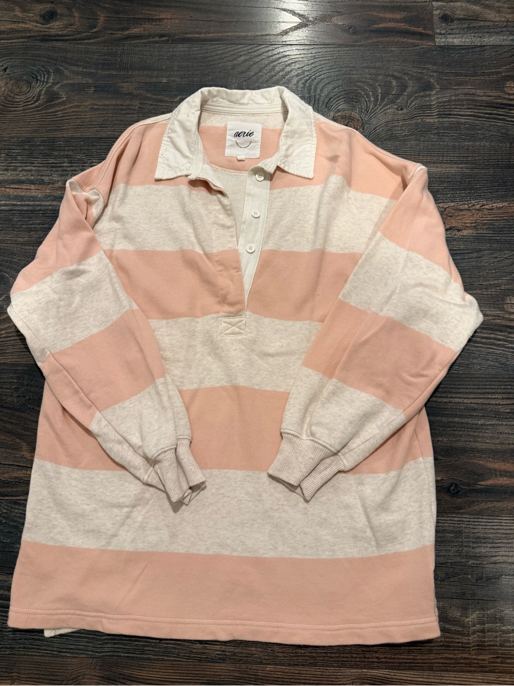aerie Soft Pink and Cream Striped Rugby Shirt